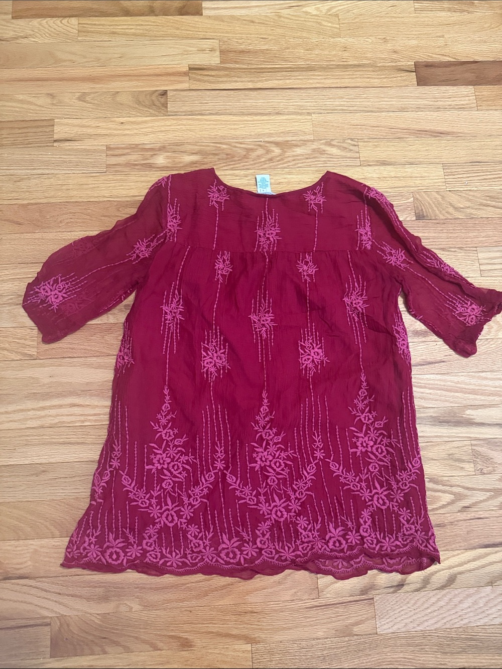 Sundance Raspberry Embroidered Button-Front Tunic - Picture 3 of 3